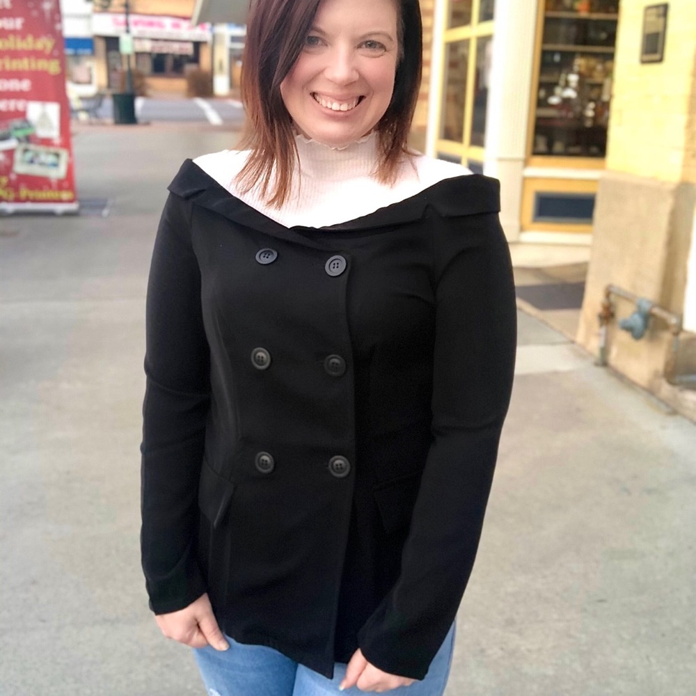 Black Tuxedo Off The Shoulder Shirt